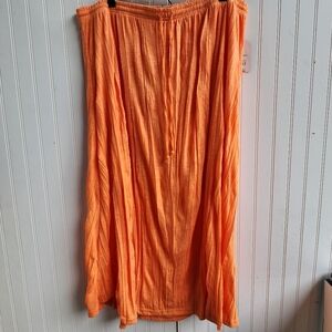 NWT Faded Glory Drawstring Crinkle Knit Maxi Skirt Lined Orange 4X (26W- 28W)